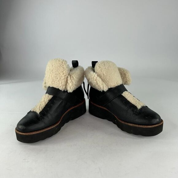COACH Urban Hiker Boot US 7.5 B Leather Black Shearling Wedge Platform shoes - Picture 11 of 15